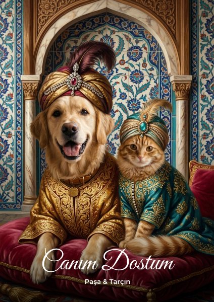 Osmanlı Paşası Kedi & Köpek Portresi
