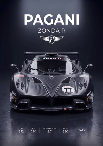 Pagani Zonda R Carbon Fiber Araba Posteri – Duvar Tablosu duvarda gerçek ölçek
