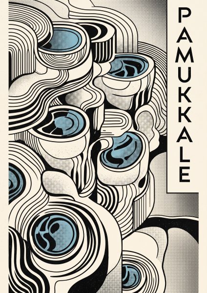 Pamukkale Travertenleri Poster – Mid-century (A4 / A3, Çerçeveli – Çerçevesiz)