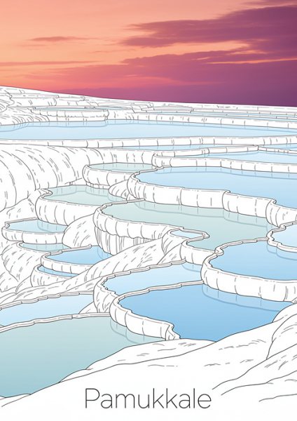 Pamukkale Travertenleri Posteri – Çizgi sanat Duvar Tablosu