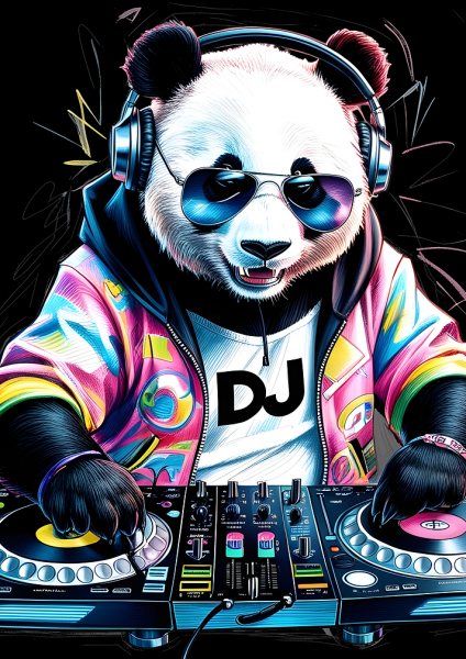 Panda DJ with Turntables Müzik Posteri – Duvar Tablosu poster görseli