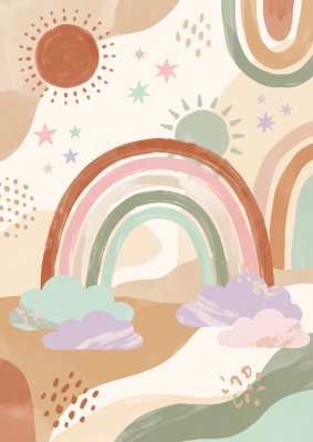 Pastel Gökkuşağı Poster – Boho (A4 / A3, Çerçeveli – Çerçevesiz)