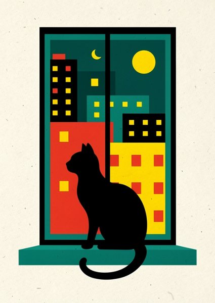 Pencerede Kedi Posteri – Minimal Duvar Tablosu