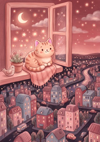 Pencerede Kedi Posteri – Sevimli Duvar Tablosu duvarda gerçek ölçek