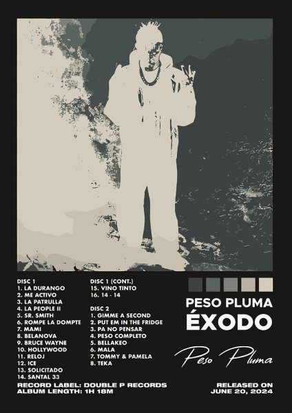 Peso Pluma ÉXODO Album Cover Müzik Posteri – Duvar Tablosu duvarda gerçek ölçek