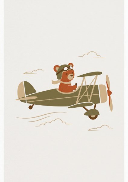 Pilot Ayıcık Posteri – Minimal Duvar Tablosu