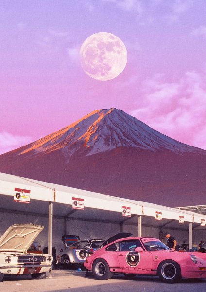 PINK FUJI Araba Posteri – Duvar Tablosu duvarda gerçek ölçek