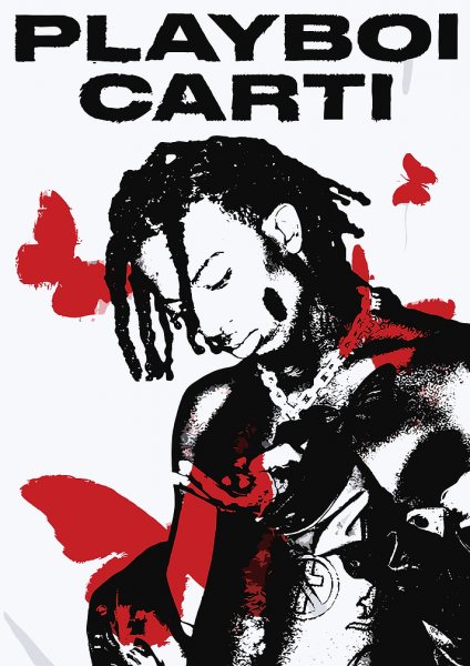 Playboi Carti Black and Red Portrait Müzik Posteri – Duvar Tablosu duvarda gerçek ölçek