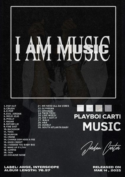 Playboi Carti Music Album Cover Müzik Posteri – Duvar Tablosu duvarda gerçek ölçek