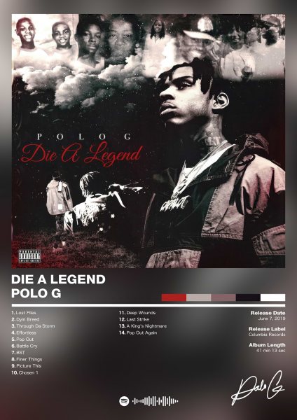 Polo G - Die A Legend Müzik Posteri – Duvar Tablosu duvarda gerçek ölçek