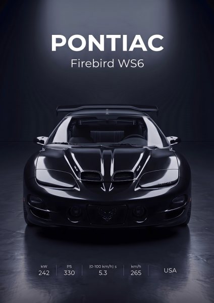 Pontiac Firebird WS6 Studio Araba Posteri – Duvar Tablosu duvarda gerçek ölçek
