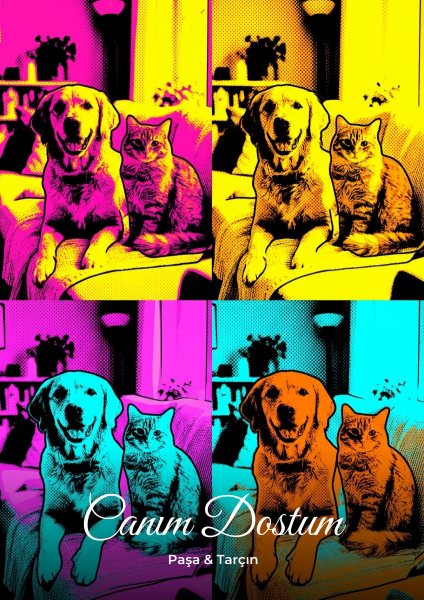 Pop Art Kedi & Köpek Portresi