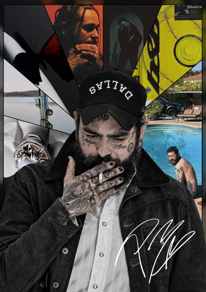 Post Malone Collage Müzik Posteri – Duvar Tablosu duvarda gerçek ölçek