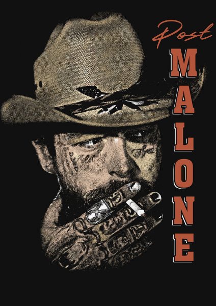 Post Malone Cowboy Hat and Cigar Müzik Posteri – Duvar Tablosu duvarda gerçek ölçek