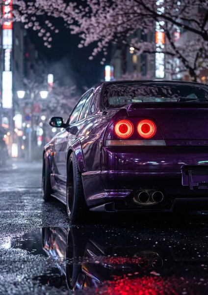Purple Nissan Gtr R33 Cherry Blossom Araba Posteri – Duvar Tablosu