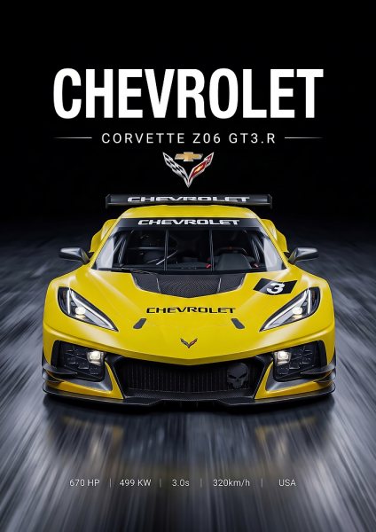 race sleek Chevrolet Corvette Z06 GT3.R Araba Posteri – Duvar Tablosu duvarda gerçek ölçek