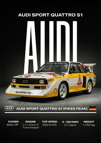 rally Audi Sport Quattro S1 Pikes Peak Araba Posteri – Duvar Tablosu duvarda gerçek ölçek
