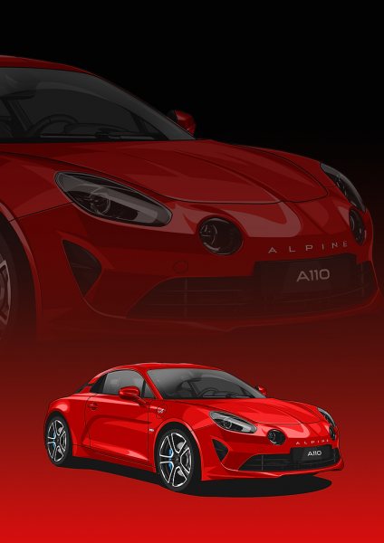 Red Alpine A110 Sports Car Araba Posteri – Duvar Tablosu duvarda gerçek ölçek