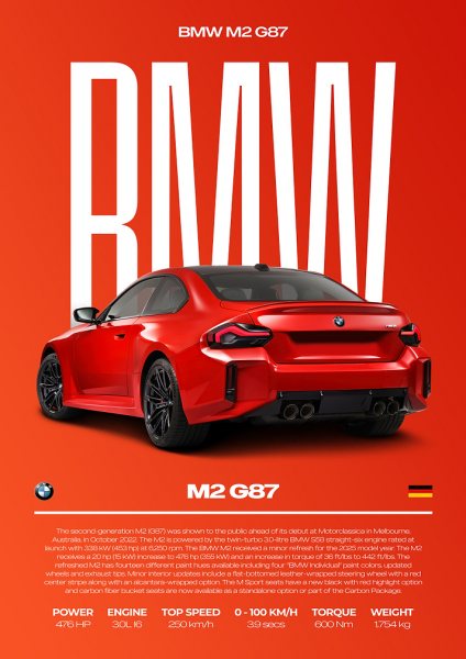 Red BMW M2 G87 Car Araba Posteri – Duvar Tablosu