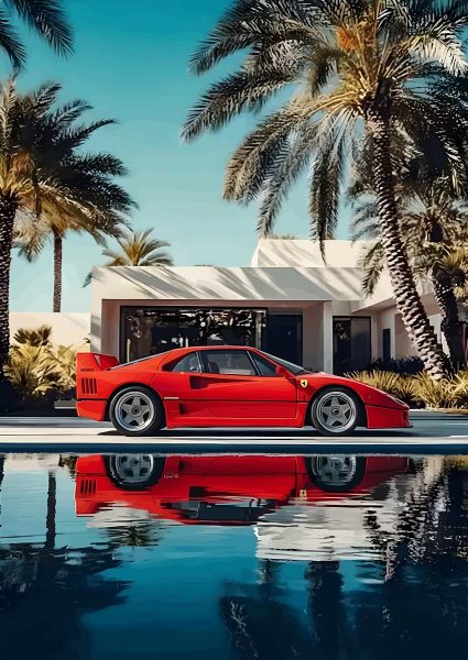 Red Ferrari F40 by the Pool Araba Posteri – Duvar Tablosu