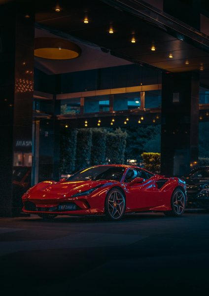Red Ferrari F8 Tributo at Night Araba Posteri – Duvar Tablosu