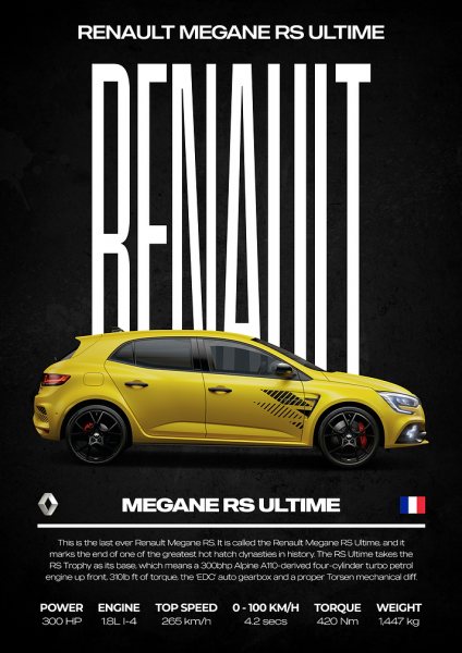 Renault Megane RS Ultime Car Araba Posteri – Duvar Tablosu duvarda gerçek ölçek
