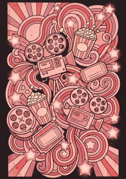 Renkli Sinema Doodles Sanat Posteri – Retro Duvar Tablosu
