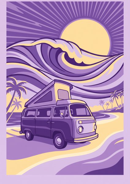 Retro Sörf Minibüsü Posteri – Seyahat afişi Duvar Tablosu