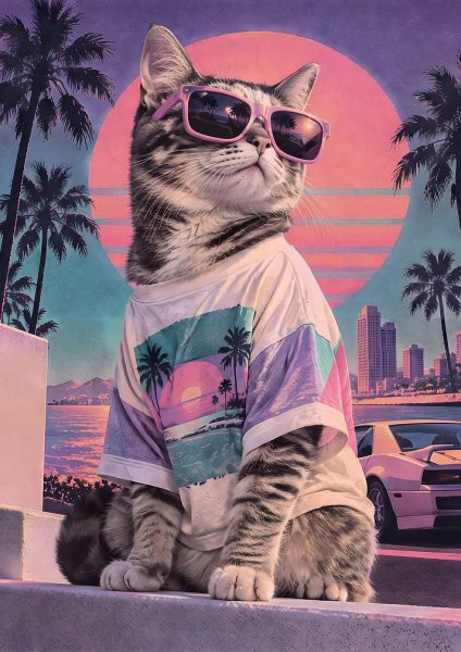 Retro Synthwave Cat in Sunglasses Film Posteri – Duvar Tablosu