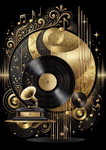 Retro Vinyl Golden Music Art Müzik Posteri – Duvar Tablosu duvarda gerçek ölçek
