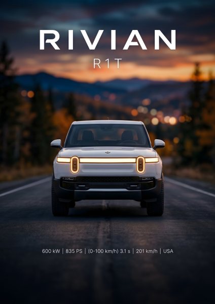 Rivian R1T Electric Truck Araba Posteri – Duvar Tablosu duvarda gerçek ölçek