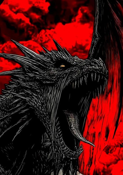 Roaring Black Dragon in Red Sky Film Posteri – Duvar Tablosu duvarda gerçek ölçek