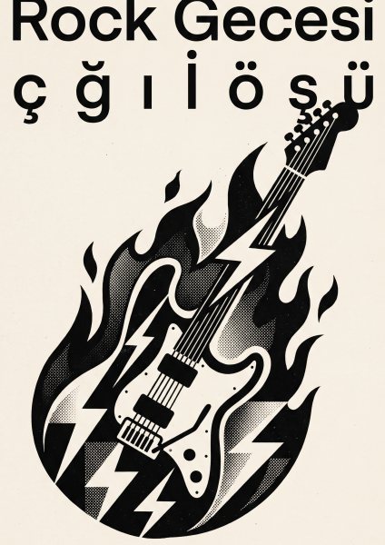 Rock Gecesi Konser Posteri – Mid-century Duvar Tablosu duvarda gerçek ölçek