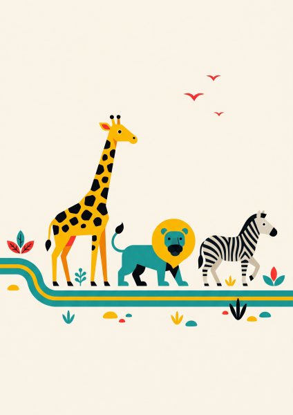 Safari Hayvanları Posteri – Minimal Duvar Tablosu