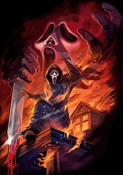 Scream Ghostface Horror Art Film Posteri – Duvar Tablosu duvarda gerçek ölçek