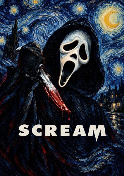 Scream Ghostface Starry Night Film Posteri – Duvar Tablosu duvarda gerçek ölçek