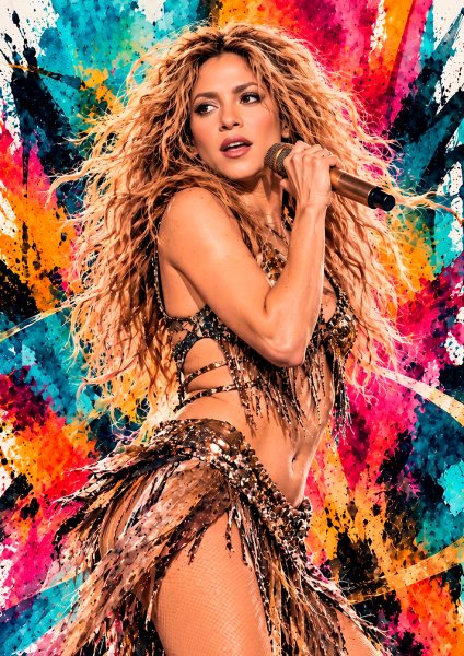Shakira Performing with Colorful Background Müzik Posteri – Duvar Tablosu duvarda gerçek ölçek