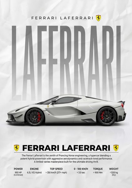 side Ferrari La white Ferrari Hypercar Araba Posteri – Duvar Tablosu