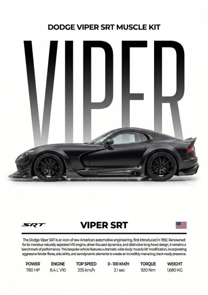 side view Dodge Viper SRT black car Araba Posteri – Duvar Tablosu duvarda gerçek ölçek