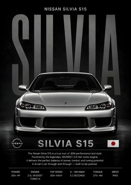 Silver Nissan Silvia S15, Car Araba Posteri – Duvar Tablosu