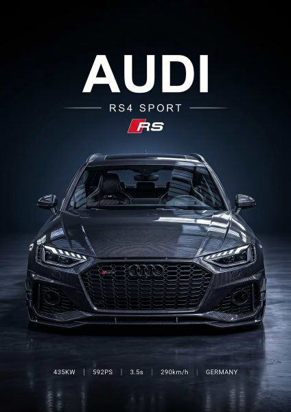 sleek Audi RS4 Sport Carbon Fiber car Araba Posteri – Duvar Tablosu duvarda gerçek ölçek