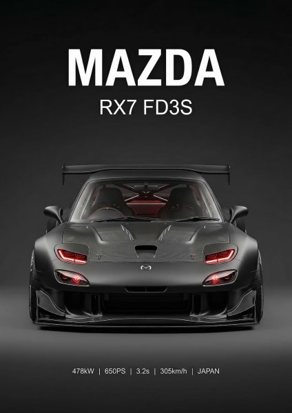 sleek black angry Mazda RX7 FD3S car Araba Posteri – Duvar Tablosu duvarda gerçek ölçek
