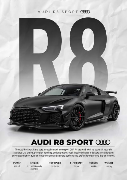 sleek black audi r8 sport Car Araba Posteri – Duvar Tablosu