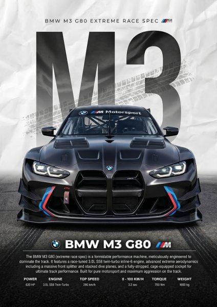 sleek black BMW M3 G80 Race Spec Araba Posteri – Duvar Tablosu duvarda gerçek ölçek
