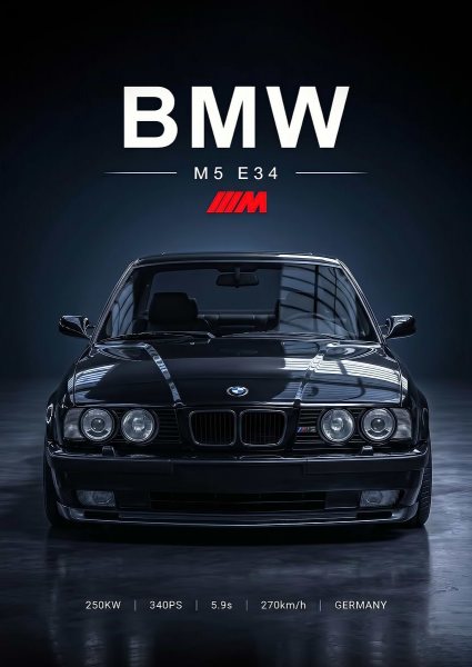 sleek black BMW M5 E34 Araba Posteri – Duvar Tablosu