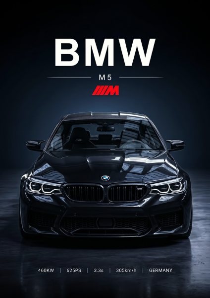 sleek black BMW M5 f90 Performance Araba Posteri – Duvar Tablosu duvarda gerçek ölçek
