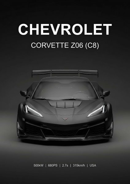 sleek black Chevrolet Corvette Z06 C8 car Araba Posteri – Duvar Tablosu duvarda gerçek ölçek