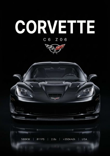 sleek Black Corvette C6 Z06 car Araba Posteri – Duvar Tablosu