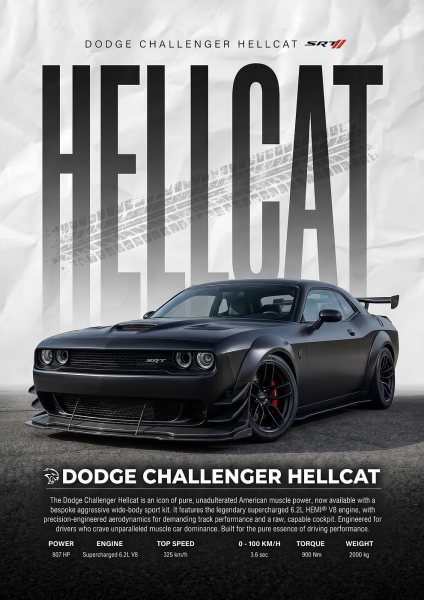 sleek black Dodge Challenger SRT Hellcat muscle car Araba Posteri – Duvar Tablosu