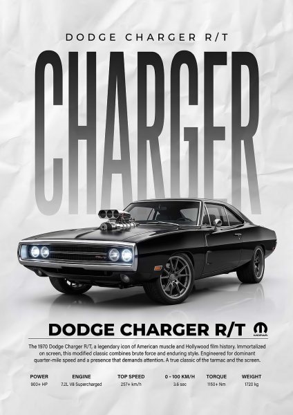 sleek black Dodge Charger R/T Movie Car Araba Posteri – Duvar Tablosu